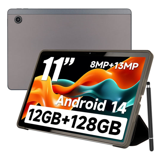 AEEZO 11inch 2K Tablet Android 14 with Octa-Core Processor,12GB RAM + 128GB ROM(1TB TF Extensions),2000x1200 FHD IPS Display,8MP+13MP, Split-Screen, 6800mAh,Wi-Fi 6,Gray with Case