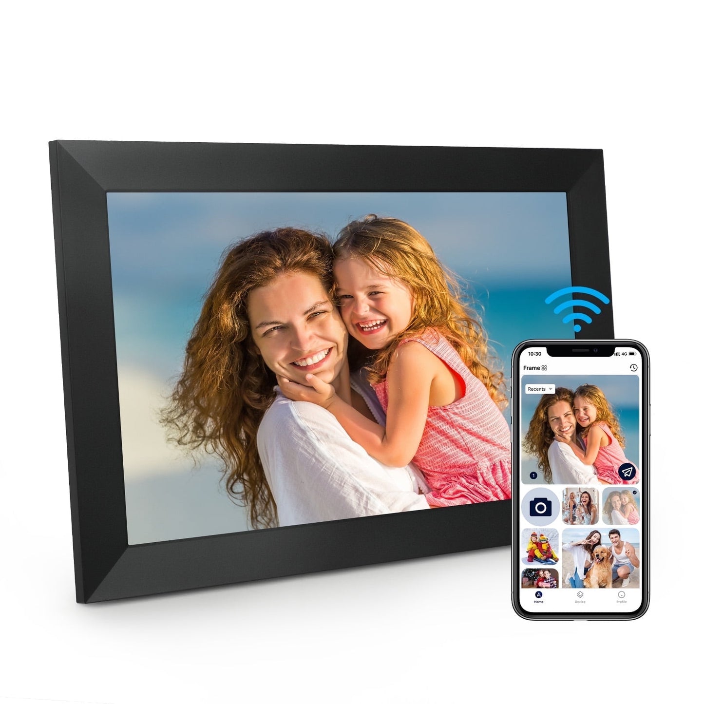 AEEZO Wifi Digital Picture Frame 10.1 inch with IPS Touch Screen,Loading Pictures to 32GB Smart Digital Photo Frame via Frameo App,Gift for Mother's Day,Black