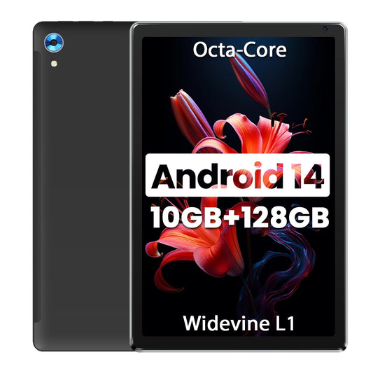 Bestski Android 14 Tablets 10inch,Go Octa Core Tablet with 10GB+128GB/1 TB Expansion, WiFi 6G, 5MP+8MP, 5000mAh,Widevine L1- Black