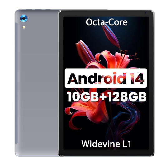Bestski Android 14 Tablets 10inch,Go Octa Core Tablet with 10GB+128GB/1 TB Expansion, WiFi 6G, 5MP+8MP, 5000mAh, Widevine L1- Gray