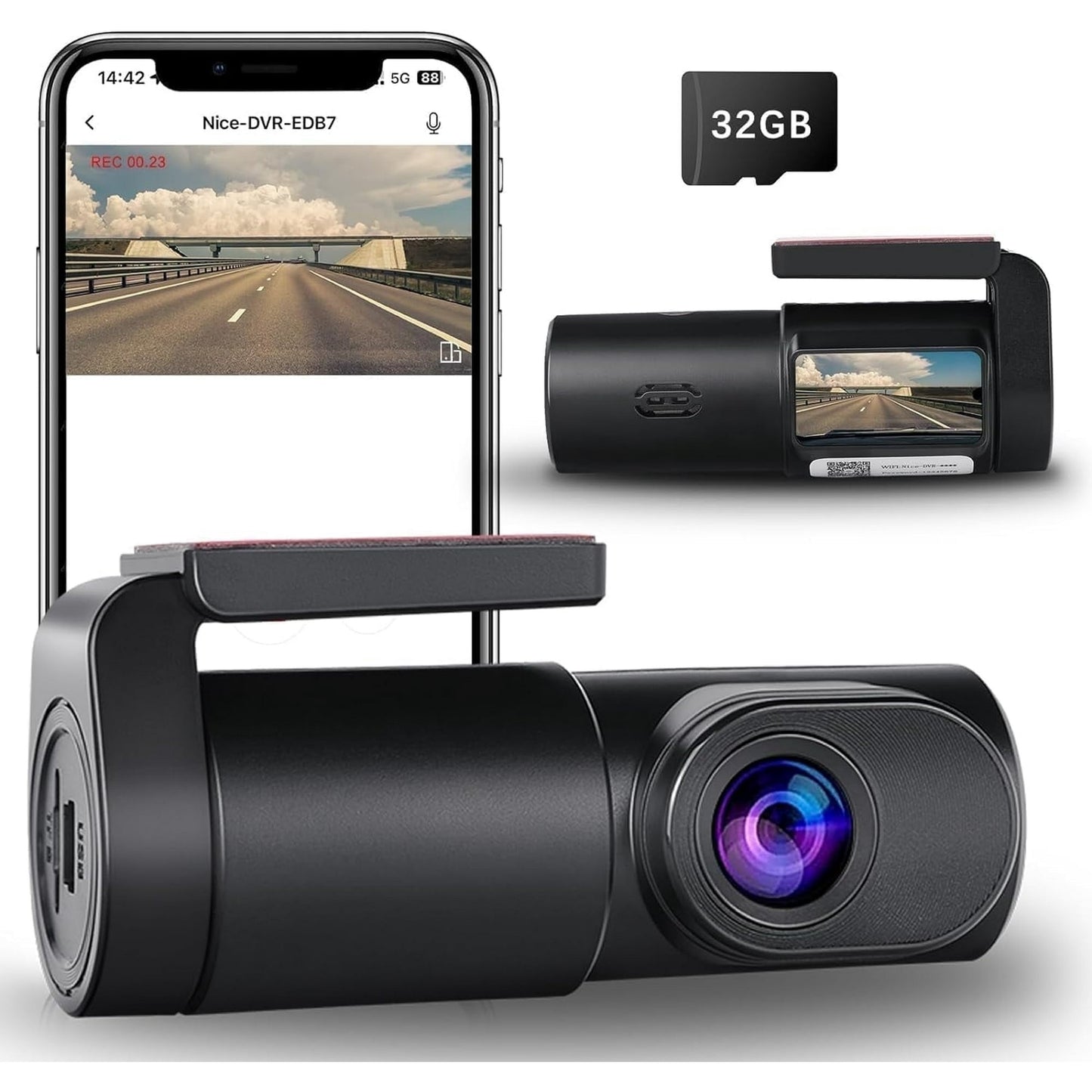 Dash Cam for Car, WiFi 1080P Dash Camera Front Dashcam for Cars, Mini Dashcams with App, Night Vision, G-Sensor, Loop Recording, 24H Parking Mode