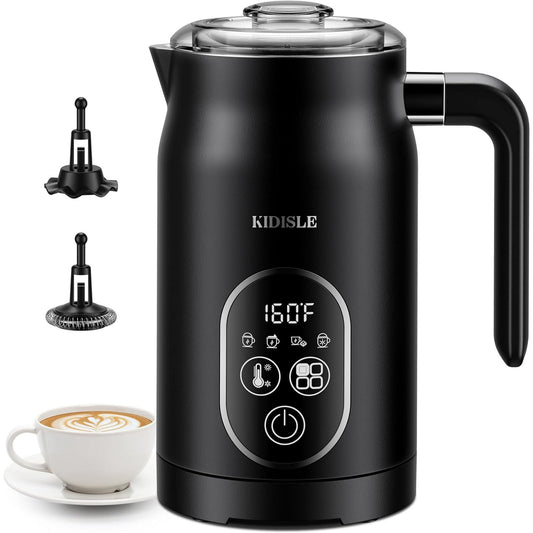 KIDISLE Electric Milk Frother, 4 In 1 Milk Frother and Steamer With Temperature Control, Automatic Warm and Cold Foam Maker for Coffee, Latte, Hot Chocolate, Cappuccinos, Macchiato, Black
