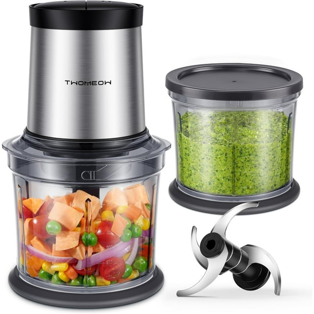 Food Processor 4 Cup, Electric Food Chopper, Small but Powerful Meat Grinder with 2 Bowls, 2 Speed & 4 Blades for Vegetable, Meat, Nuts, Functions for Chopping, Dicing, Mixing and Puree