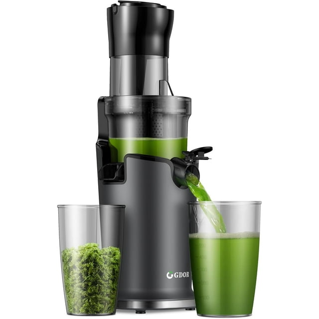 GDOR Cold Press Juicer Machines, Masticating Juicer Extractor with 3.5-Inch Feed Chute, Slow Juicer With High Yield, Easy to Clean,Grey