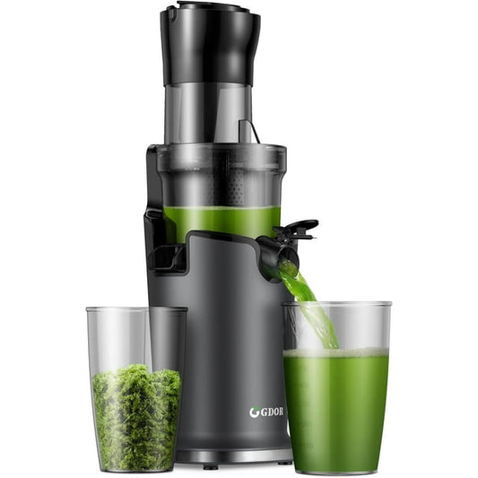 GDOR Cold Press Juicer Machines, Masticating Juicer Extractor with 3.5-Inch Feed Chute, Slow Juicer With High Yield, Easy to Clean,Grey