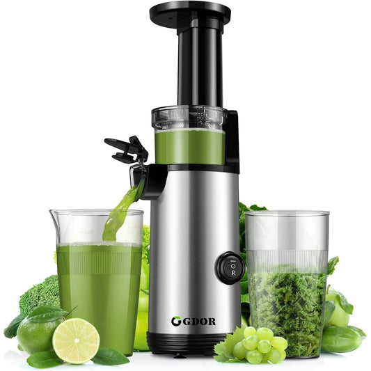 GDOR Compact Powerful Juicer ¨C Easy-to-Clean Fruit and Vegetable Juicer, Low-Noise Juicer Machine, High Juice Yield, 600ml Juice Extractor, Includes Brush