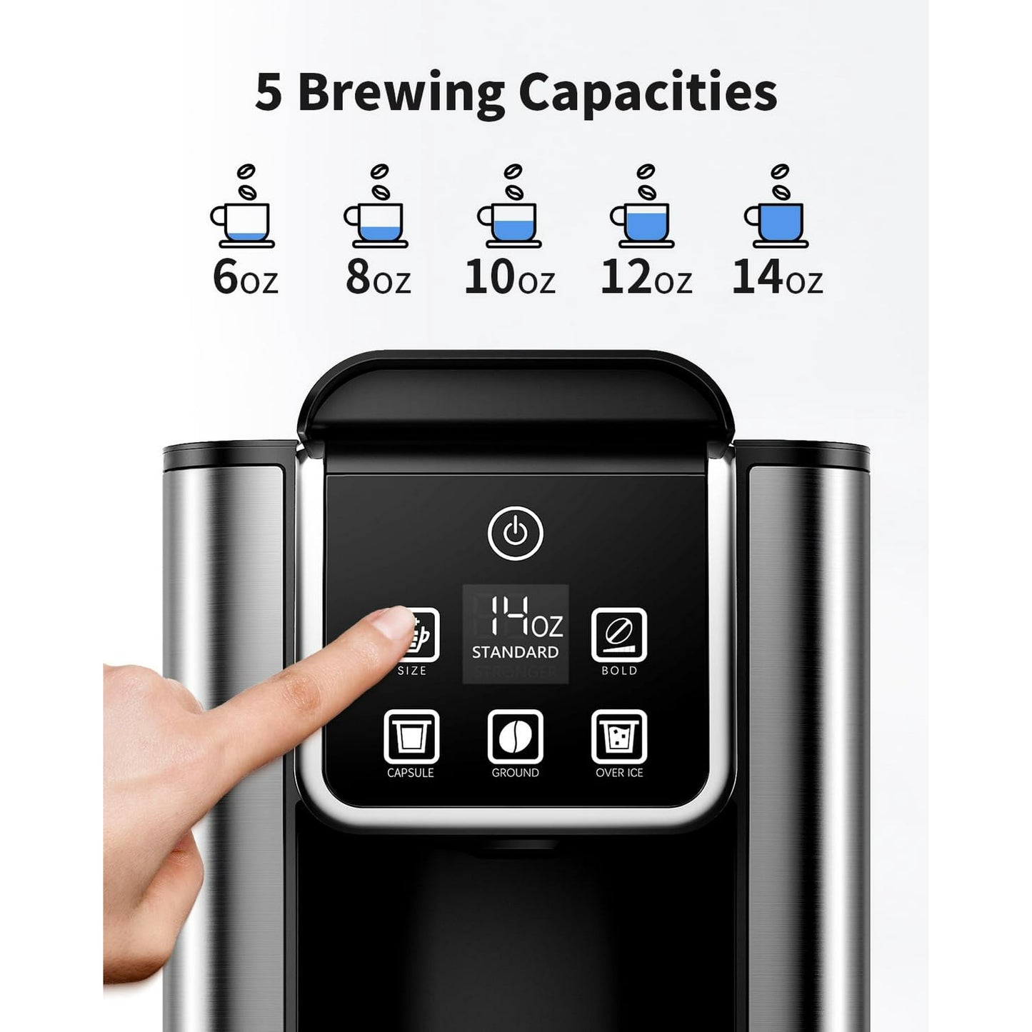 KIDISLE Hot & Iced Coffee Maker with Bold Setting, Single Serve Coffee Maker for K Cup and Grounds, 6-14 oz Brew Sizes, 50 oz Removable Water Tank, One Cup Coffee Machine with Reusable Filter, Black