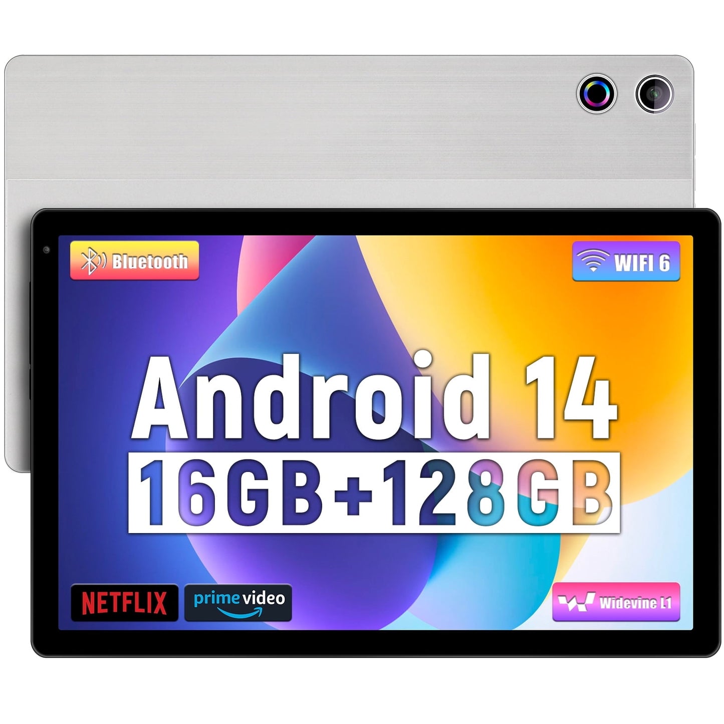 ZEEZO 10.36'' Android 14 Tablet with 16GB RAM 128GB ROM 1TB TF Card Expandable Octa-Core, Widevine L1, 1280 * 800 HD Touchscreen, Face ID, Wi-Fi 6, Fast Charging - Silver