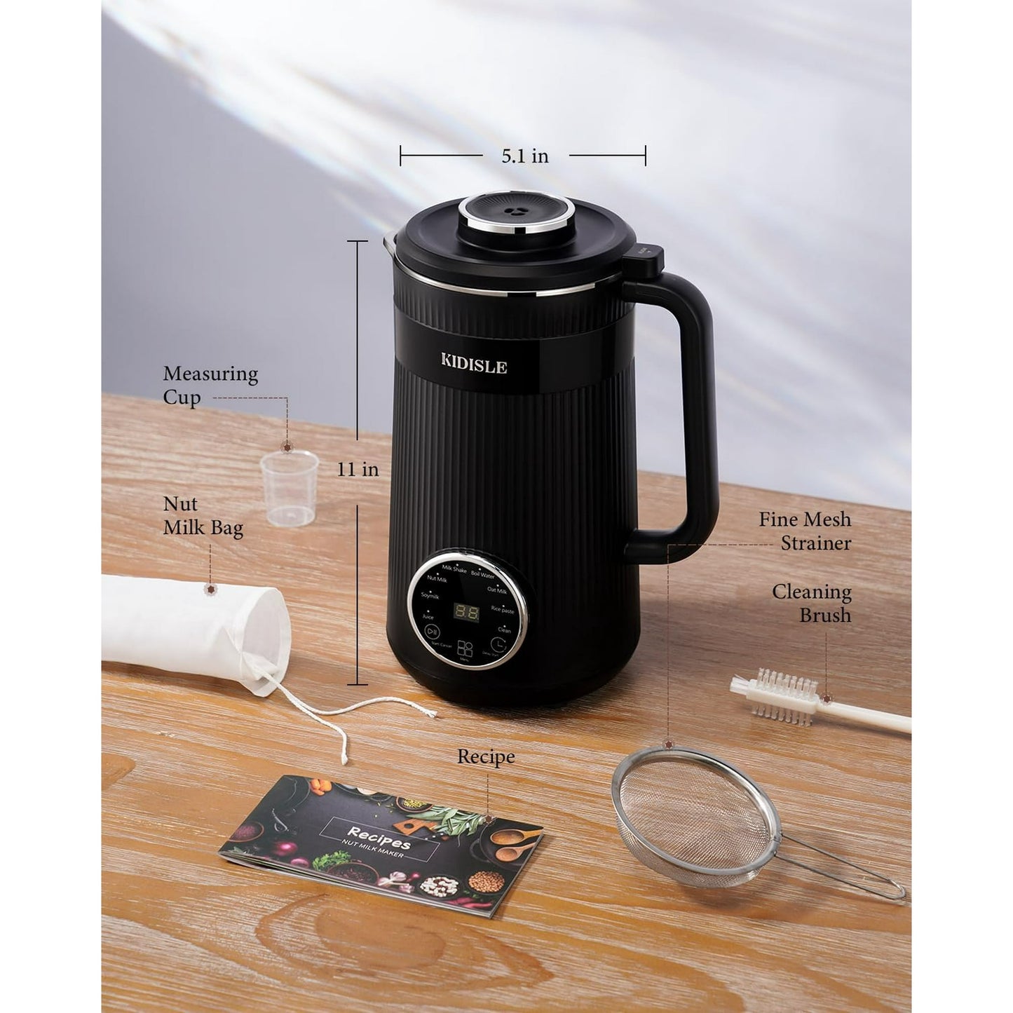 32oz Automatic Soy Machine for Homemade Almond, Oat, Coconut, Soy, Plant Based Milks and Non Dairy Beverages with Delay Start/Keep Warm/Self-Cleaning/Boil Water, Black