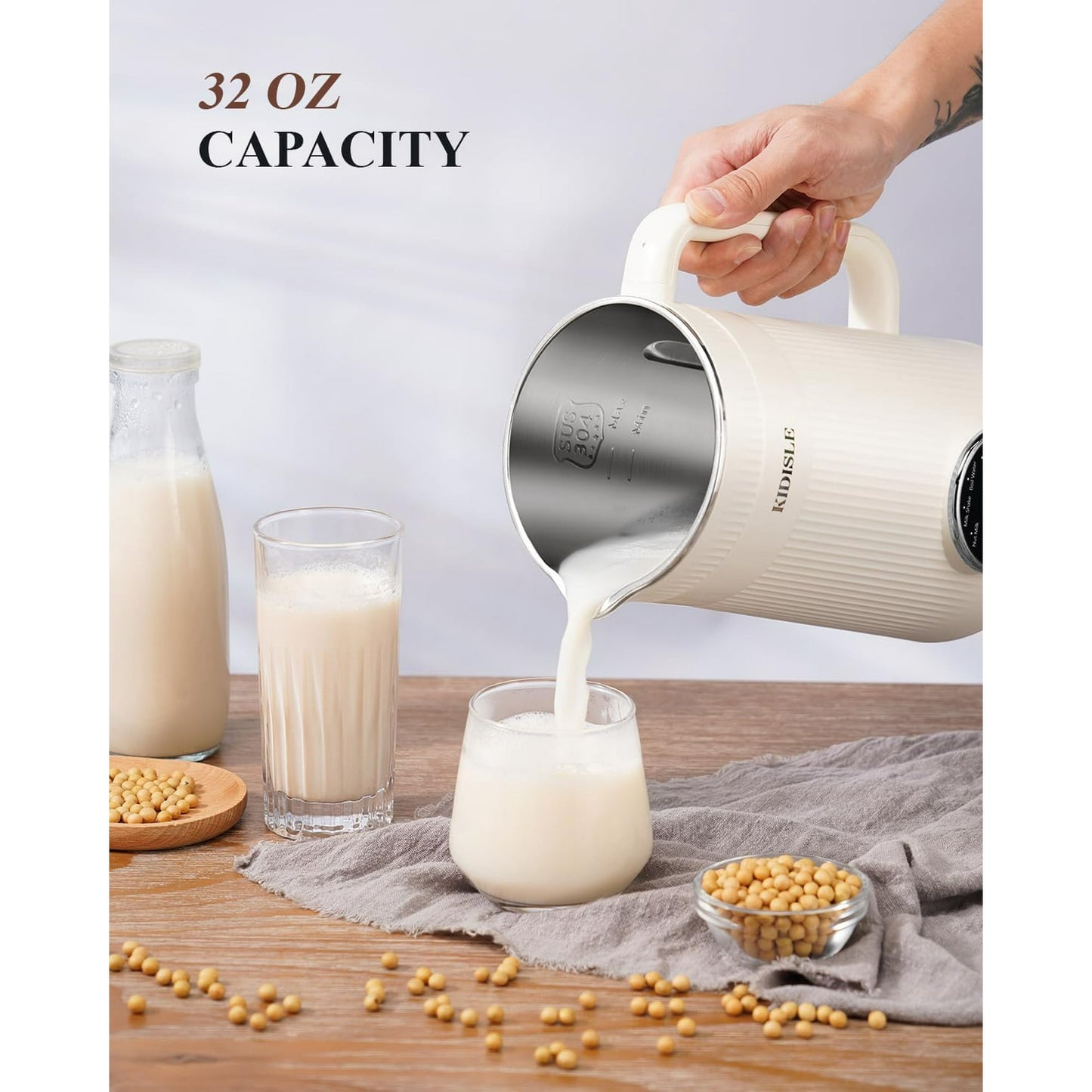 TWOMEOW 8 in 1 Nut Milk Maker Blender, 32oz Homemade Soy, Almond, Oat, Coconut, Plant Based Milks and Non Dairy Beverages, Automatic Soybean Milk Machine with Delay Start/Keep Warm/Boil Water, Cream