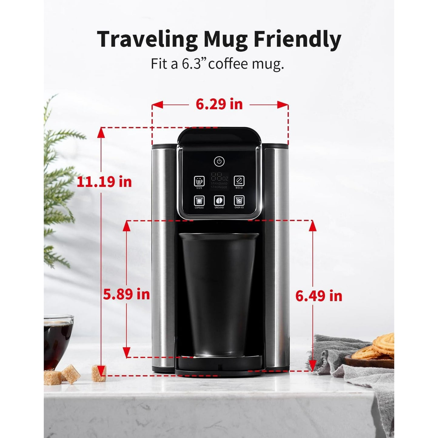 KIDISLE Hot & Iced Coffee Maker with Bold Setting, Single Serve Coffee Maker for K Cup and Grounds, 6-14 oz Brew Sizes, 50 oz Removable Water Tank, One Cup Coffee Machine with Reusable Filter, Black