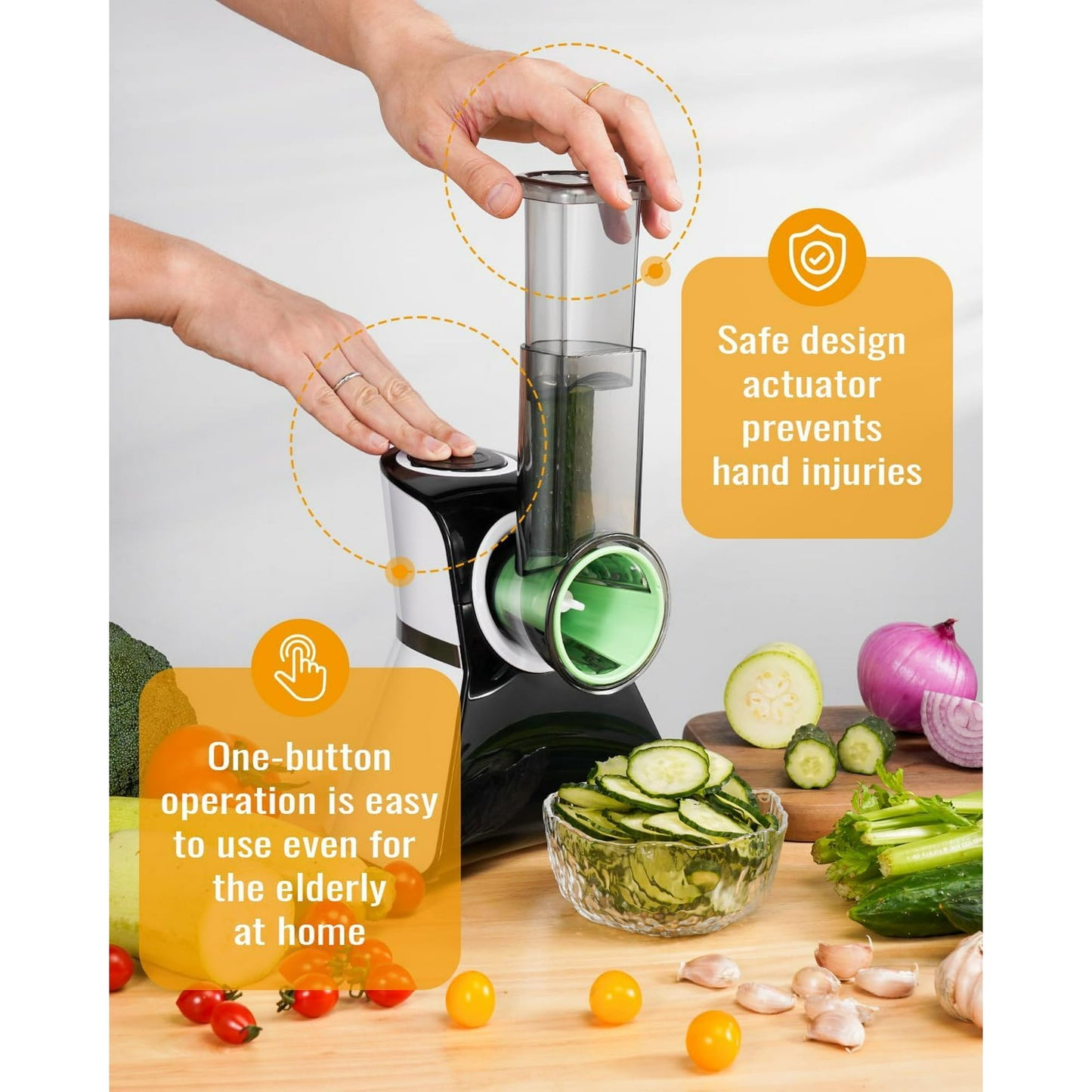 TWOMEOW Electric Cheese Grater Salad Shooter,5-In-1 Electric Slicer For Home Kitchen,One-Touch Easy Control,With Safety Push Bar Cheese Grater Electric For Zucchini,Cheese,Vegetables And Smoothie