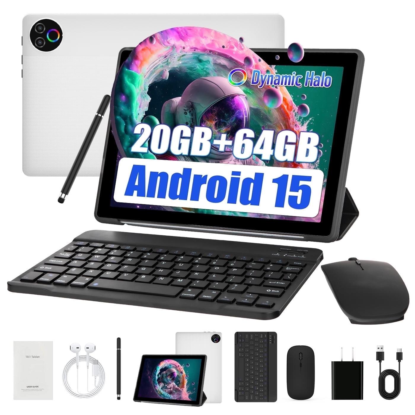 Tablet 10 inch Android 14 Tablets with Keyboard Set, 8GB RAM 128GB ROM 1TB Expand, Oct-Core Processor, 1280x800 LCD Touch Screen, WiFi 5, Dual Camera(White)