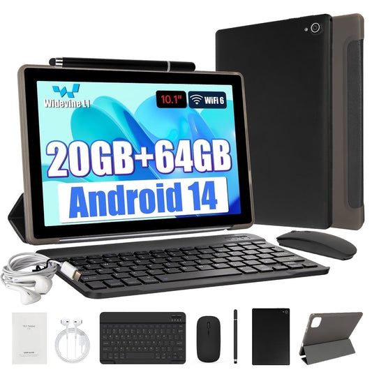 Android 14 Tablet 10inch with Keyboard set,8GB RAM+ 64GB ROM/1TB Expandable,Octa-Core 2.4 GHz,5MP + 8MP, 5000mAh, Black