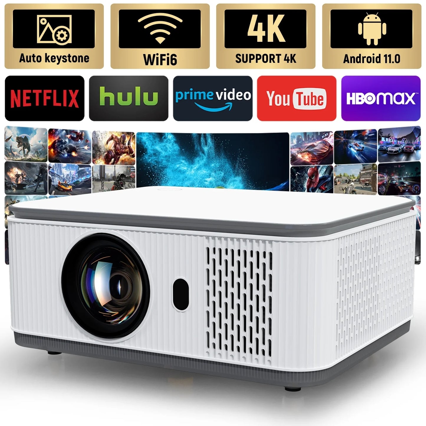 Projector with WiFi and Bluetooth [Electric Focus & Keystone] 4K Supported, Native 1080P 16000 Lux 5G Mini Portable Outdoor Movie Projector Compatible with TV Stick, Smartphone, Laptop, HDMI, USB