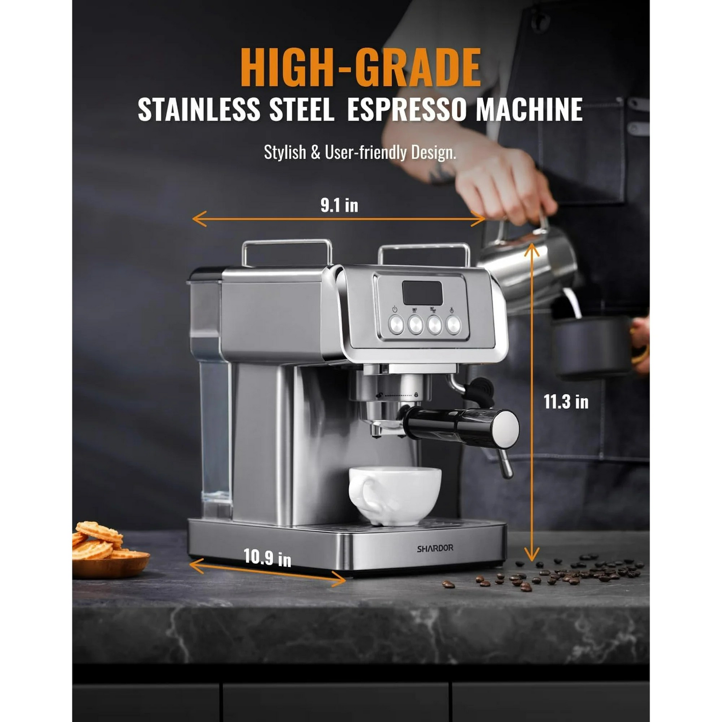 GDOR 1350W Espresso Machine 20 Bar with Milk Frother Steam Wand, Professional Manual Latte & Cappuccino Maker for Home, 60 Oz Water Tank, Temperature Display, Stainless Steel