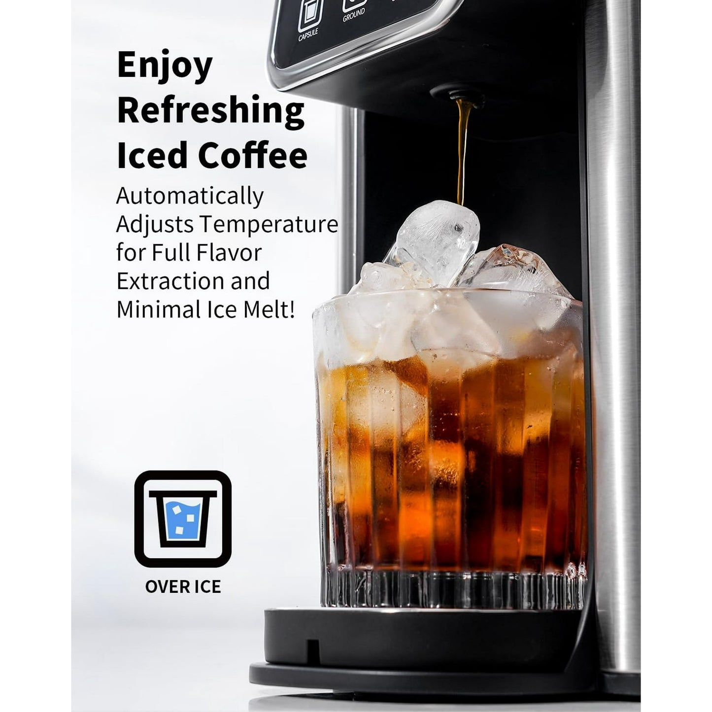 KIDISLE Hot & Iced Coffee Maker with Bold Setting, Single Serve Coffee Maker for K Cup and Grounds, 6-14 oz Brew Sizes, 50 oz Removable Water Tank, One Cup Coffee Machine with Reusable Filter, Black