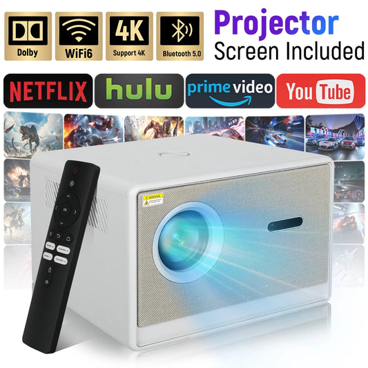 ANMESC Motorized Focus,Smart Projector with WiFi and Bluetooth, 600ANSI Native 1080P Outdoor Projector, 50% Zoom Home Theater Movie Projector for Bedroom/Outside