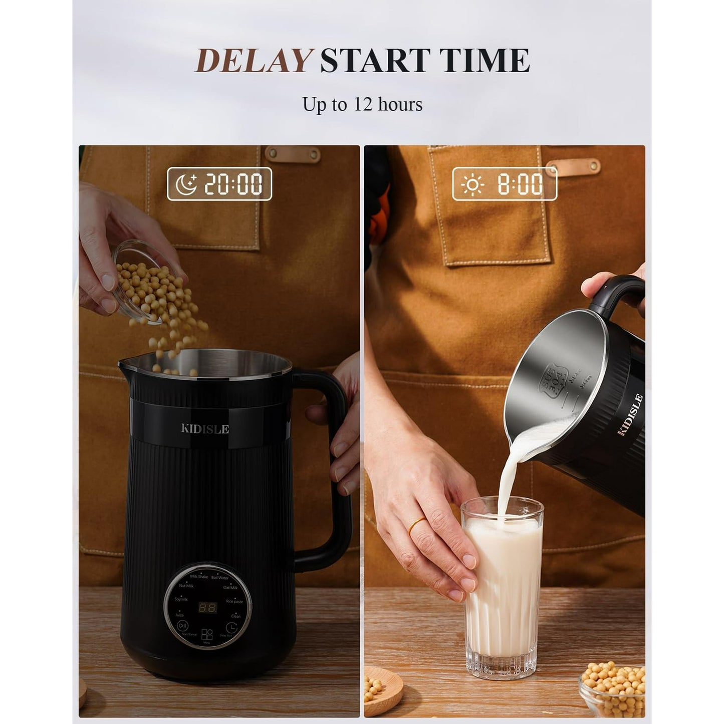 32oz Automatic Soy Machine for Homemade Almond, Oat, Coconut, Soy, Plant Based Milks and Non Dairy Beverages with Delay Start/Keep Warm/Self-Cleaning/Boil Water, Black