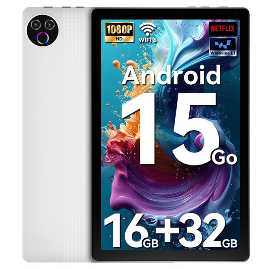 Android 15 5-Core 10inch Tablet,16GB RAM+32GB ROM +1TB Expand,800x1332 IPS Display, HD Touchscreen, Widevine L1, 5G WiFi, 5MP+8MP Camera, 5000mAh, Bluetooth 2.4,White