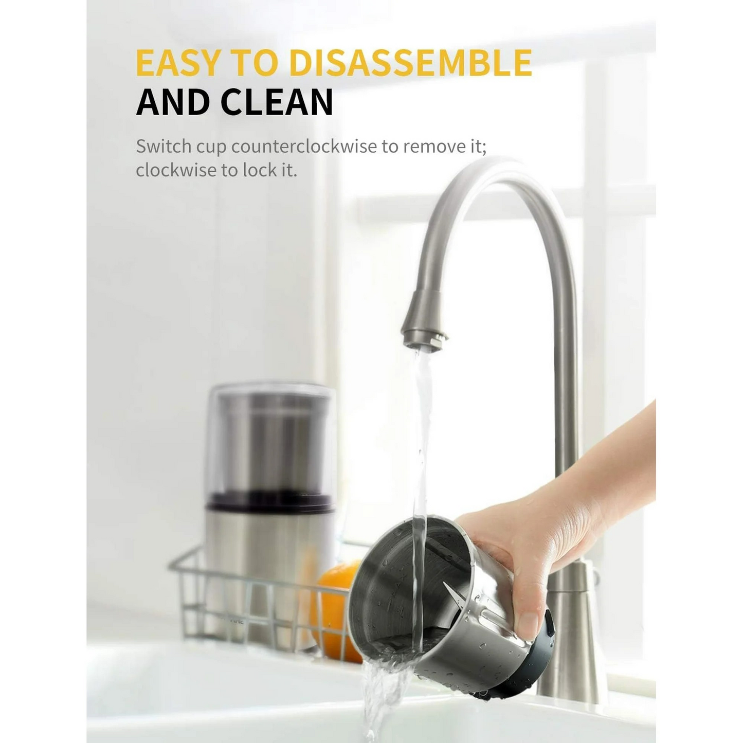 GDOR Coffee Grinder Electric Herb/Wet Grinder for Spices and Seeds with 2 Removable Stainless Steel Bowls, Silver