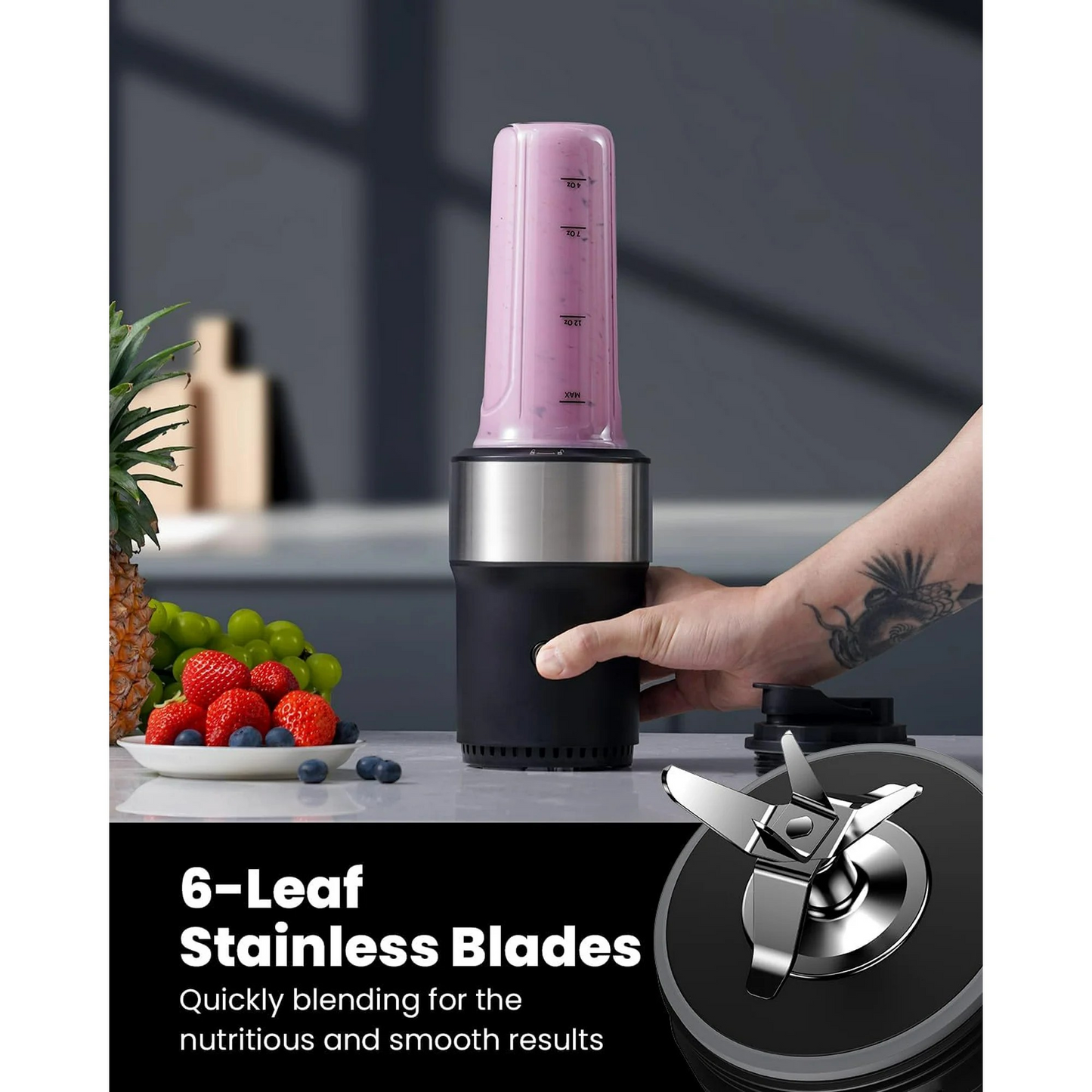 Blender for Smoothies, 900W Personal Blender with 2 x 24oz To-Go Cups For Smoothies Milkshakes, Juices,Black