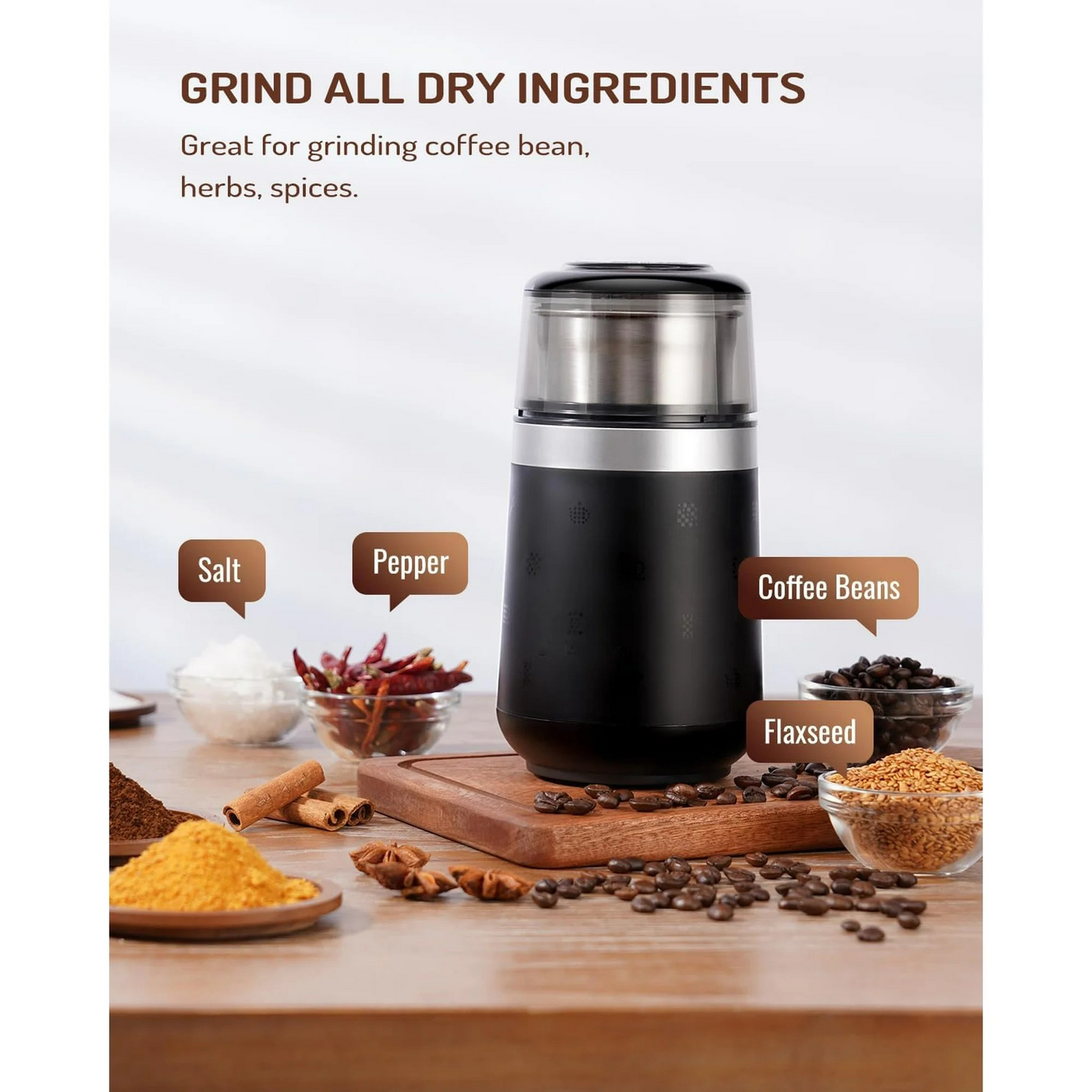 GDOR Super Silent Coffee Grinder Electric, Coffee Bean Grinder, Espresso Grinder with 1 Removable Stainless Steel Bowl