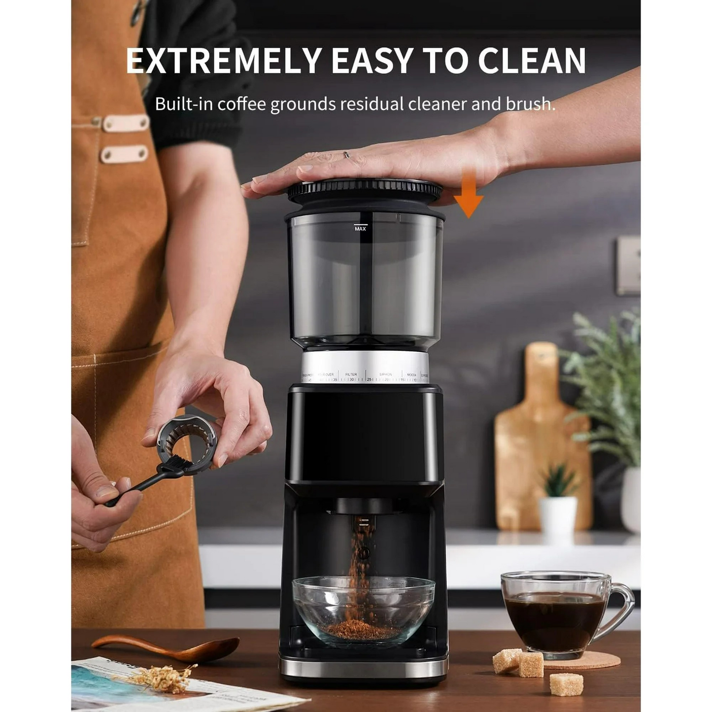 GDOR Conical Burr Espresso Coffee Grinder Electric with Precision Timer 2.0, Touchscreen Adjustable Burr Mill with 51 Precise Settings for Home Use, Anti-static, Stainless Steel
