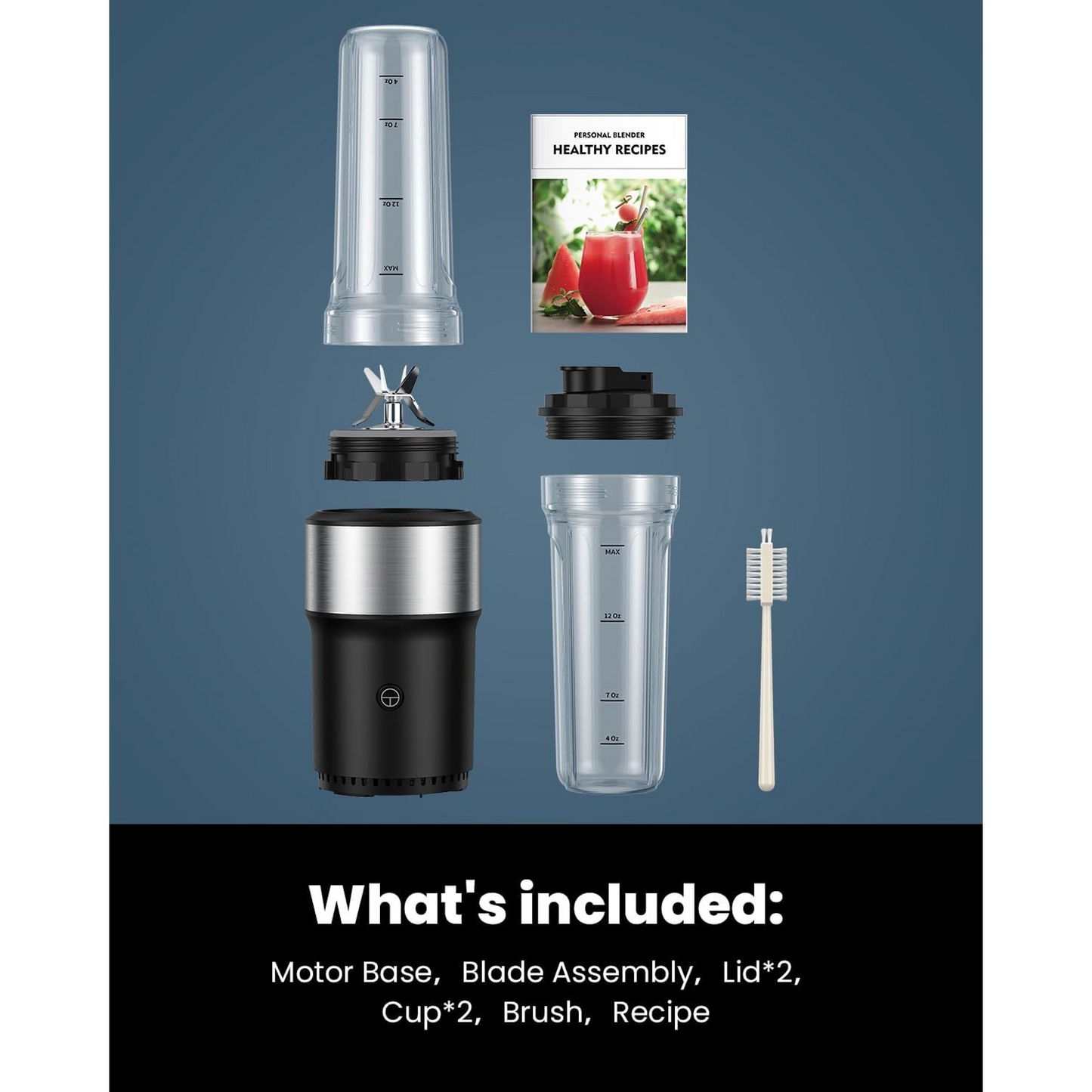 Blender for Smoothies, 900W Personal Blender with 2 x 24oz To-Go Cups For Smoothies Milkshakes, Juices,Black